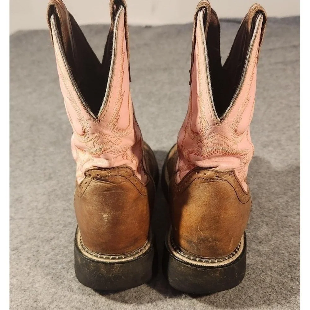 Justin Gypsy Boots Girls Size 9 Brown Pink‎ Leather Western Embroidered Cowgirl