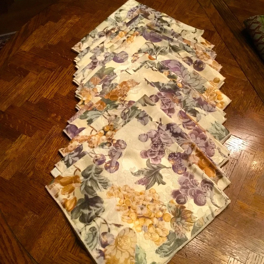 Fall Cream Jacquard  Floral and Fruit Print Napkins