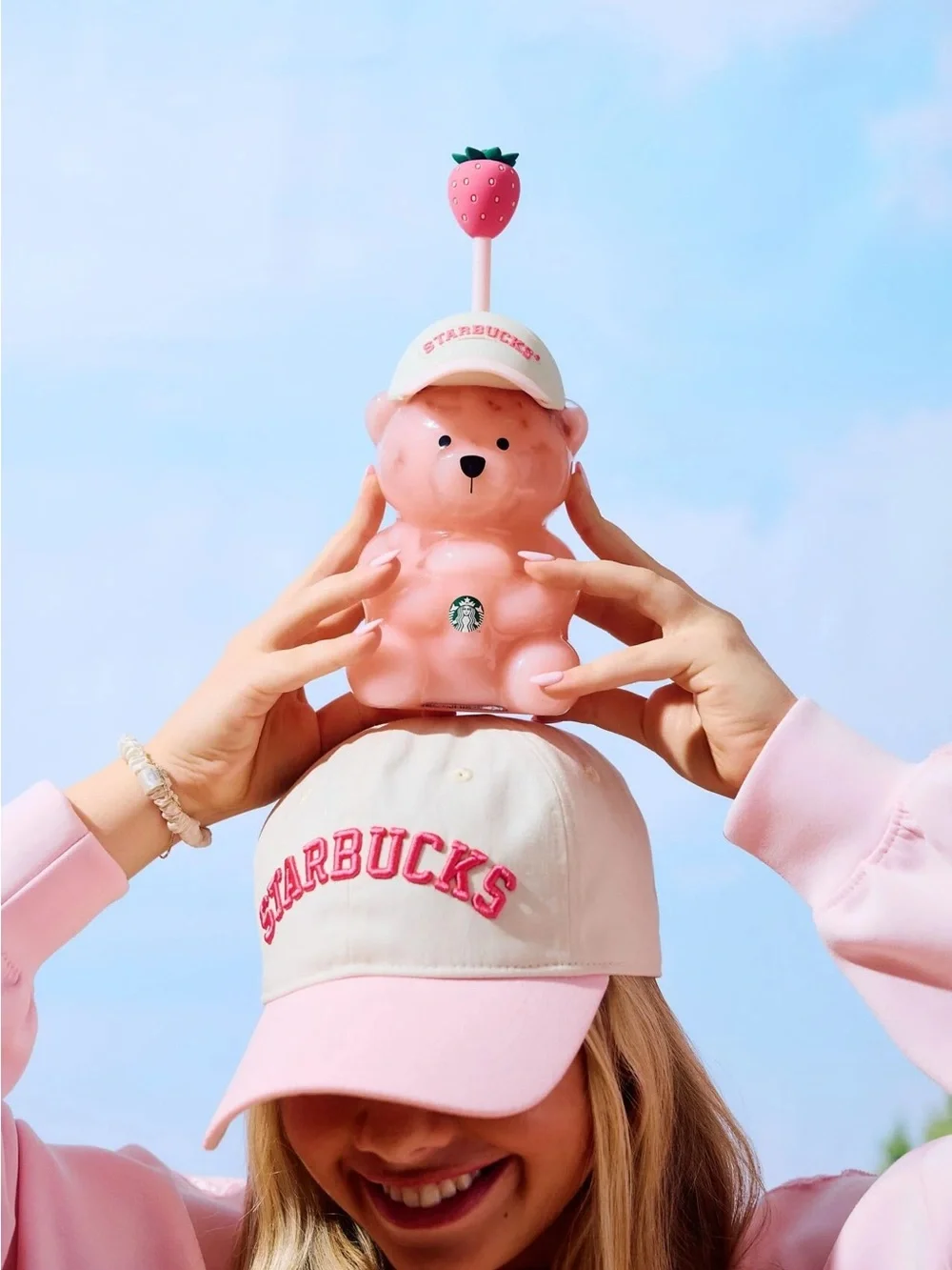 NEW Pink 💕 Starbucks Bear 🐻 Glass Cup Strawberry Straw Tumbler RARE, NEW SEALED