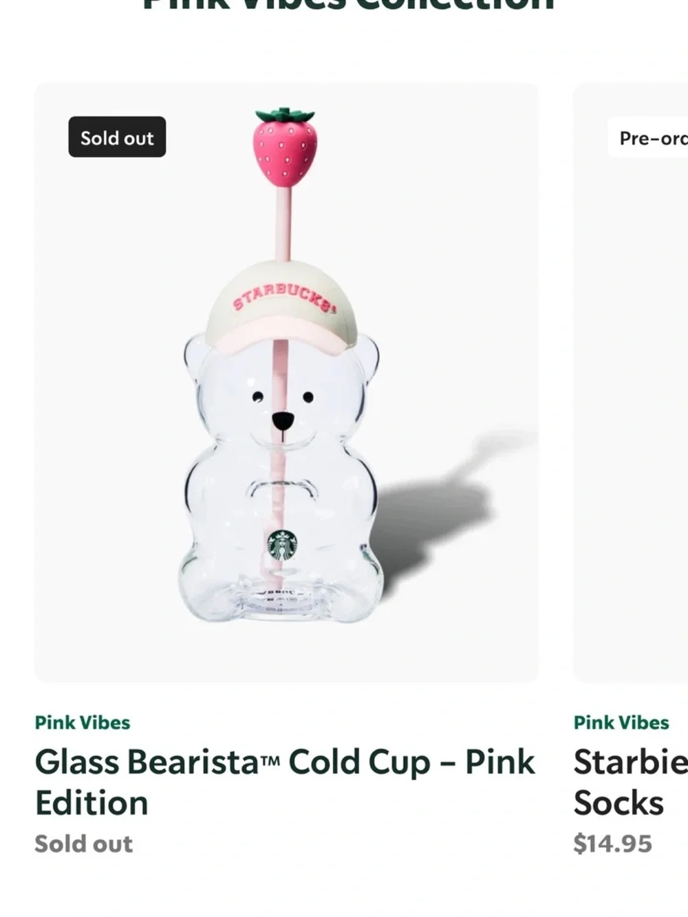 NEW Pink 💕 Starbucks Bear 🐻 Glass Cup Strawberry Straw Tumbler RARE, NEW SEALED
