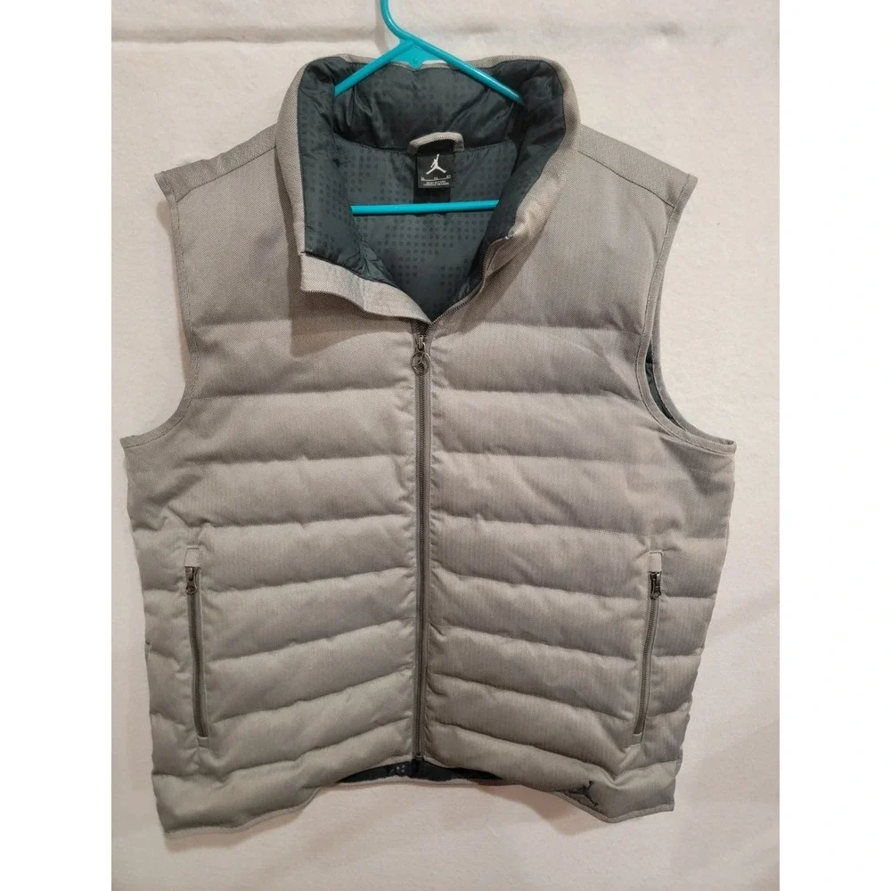 Jordan‎ Brand Nike Men's XL Grey Goose Down Puffer Vest Herringbone 424087-059