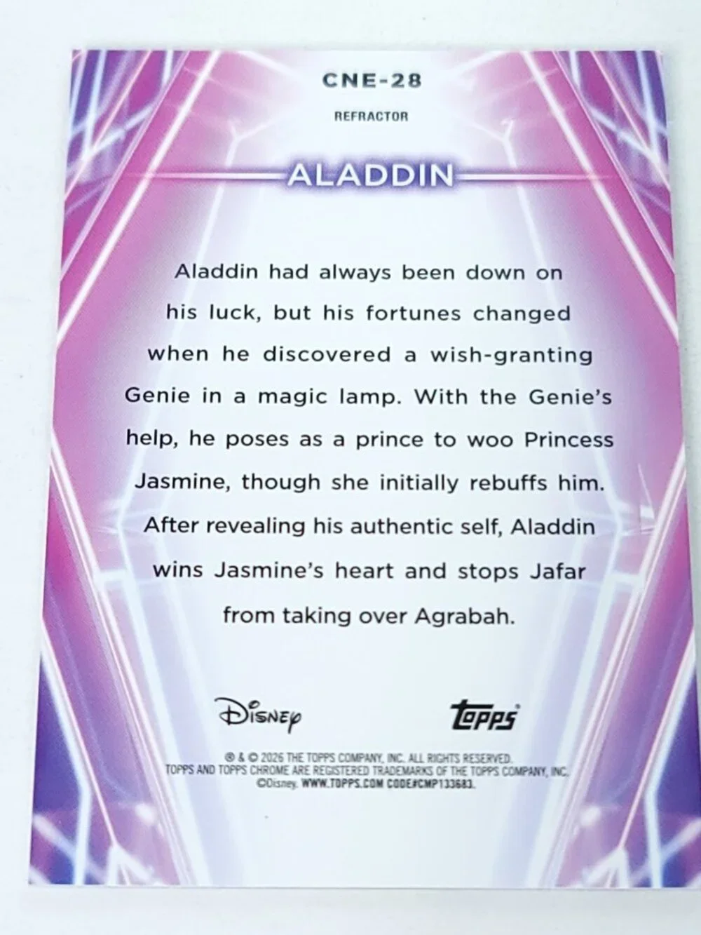 Aladdin Topps 2026 Disney Neon Holo Chrome Refractor Limited 126/199 CNE