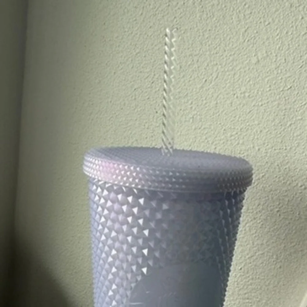 Starbucks 16oz Pearl Iridescent Studded Cold Cup Tumbler w Straw 011127106