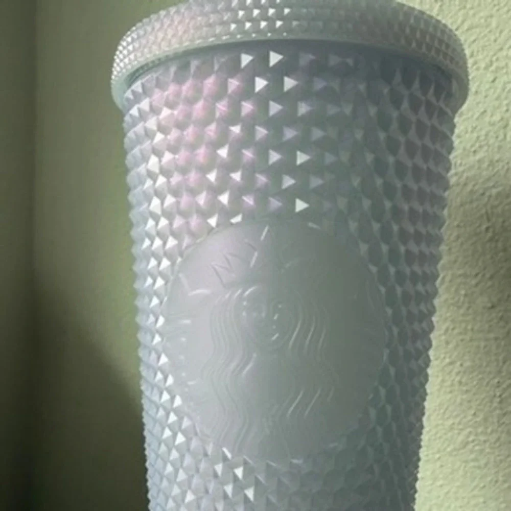 Starbucks 16oz Pearl Iridescent Studded Cold Cup Tumbler w Straw 011127106