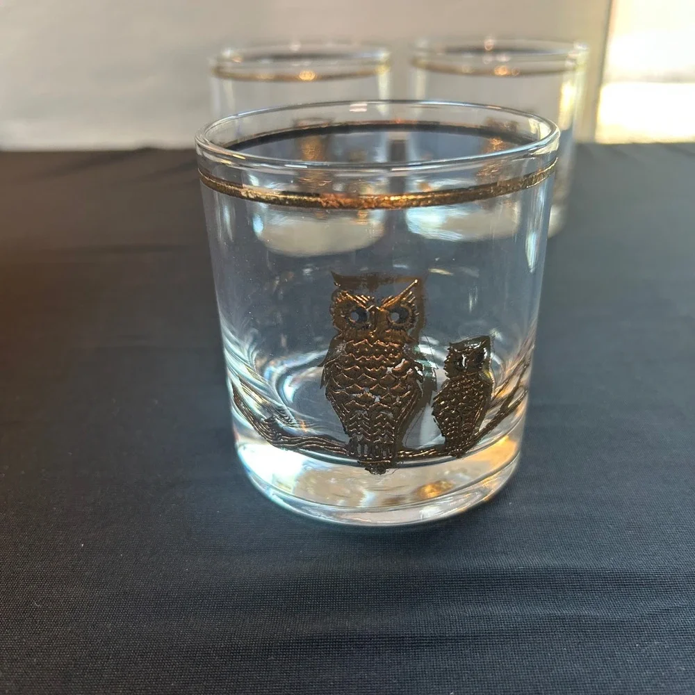 lot 5 vintage 1960s mcm culver glass 22k gold owls rocks lowball glasses barware