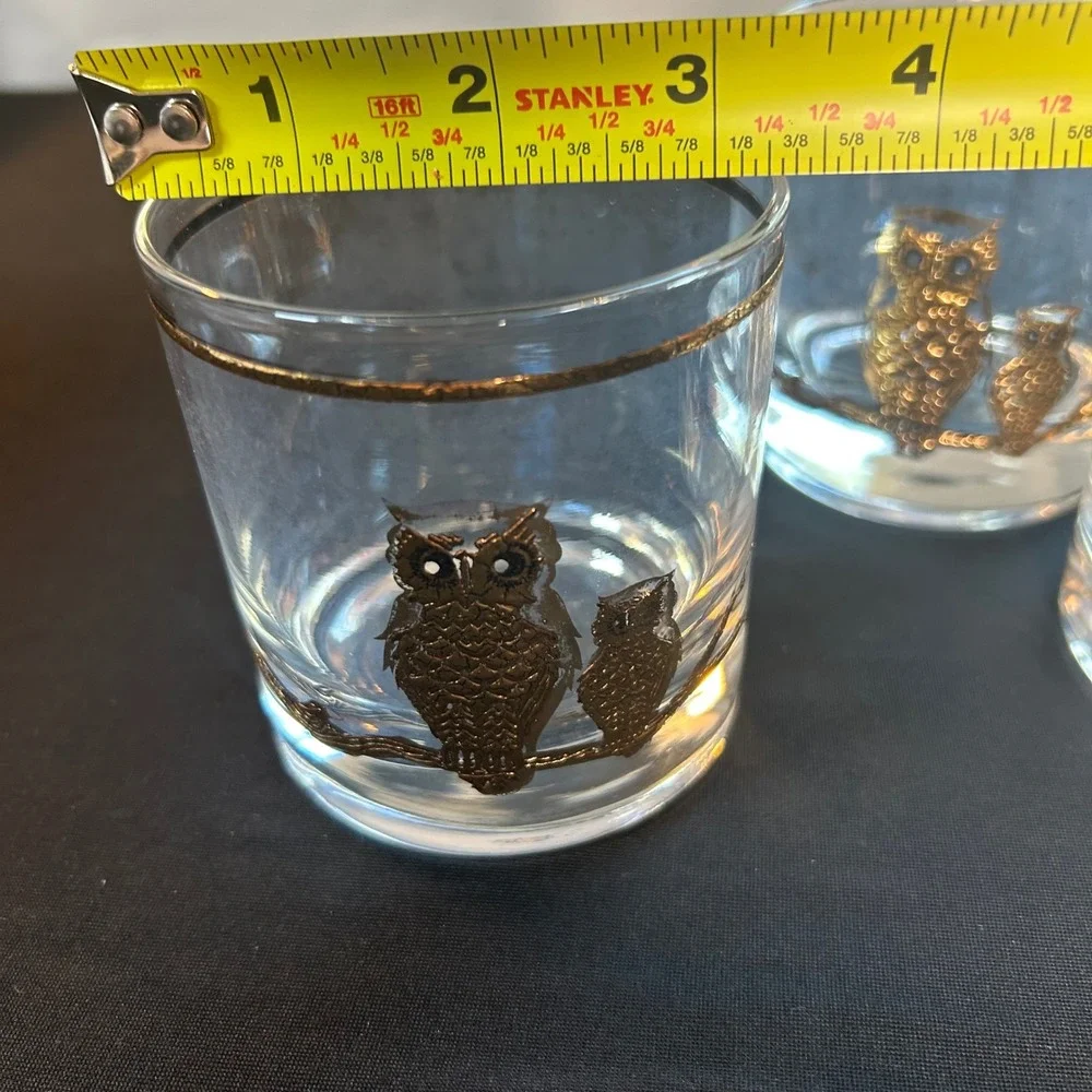 lot 5 vintage 1960s mcm culver glass 22k gold owls rocks lowball glasses barware