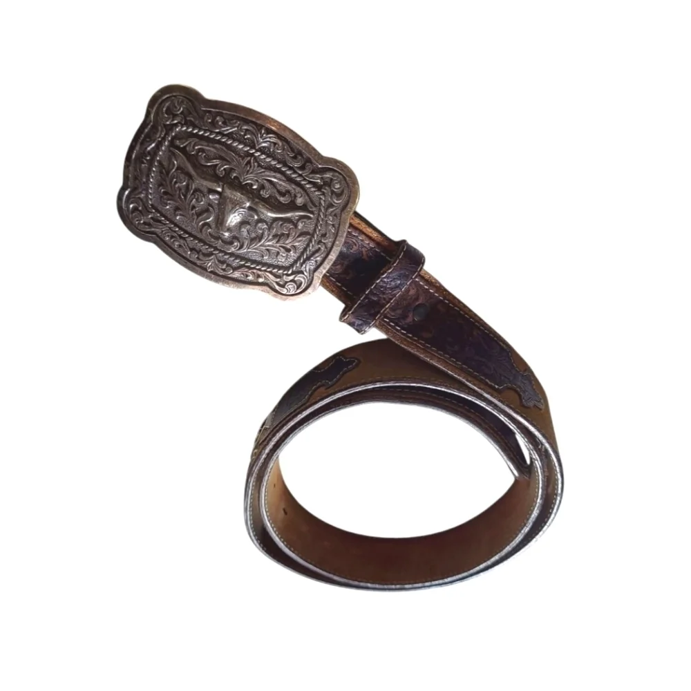 Justin Western Leather Belt With Longhorn Buckle
