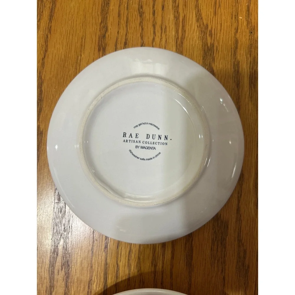 Rae Dunn White Dessert Plates with Red, Blue & Gold Patriotic Motifs - Set of 4