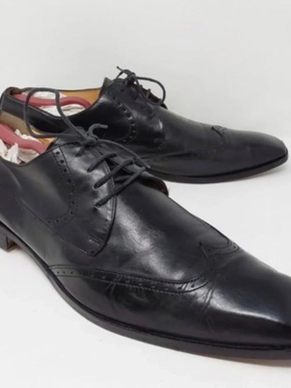 DeLaRentis Italian Couture Men's Wingtip Derby Shoes Black Leather Size 12M
