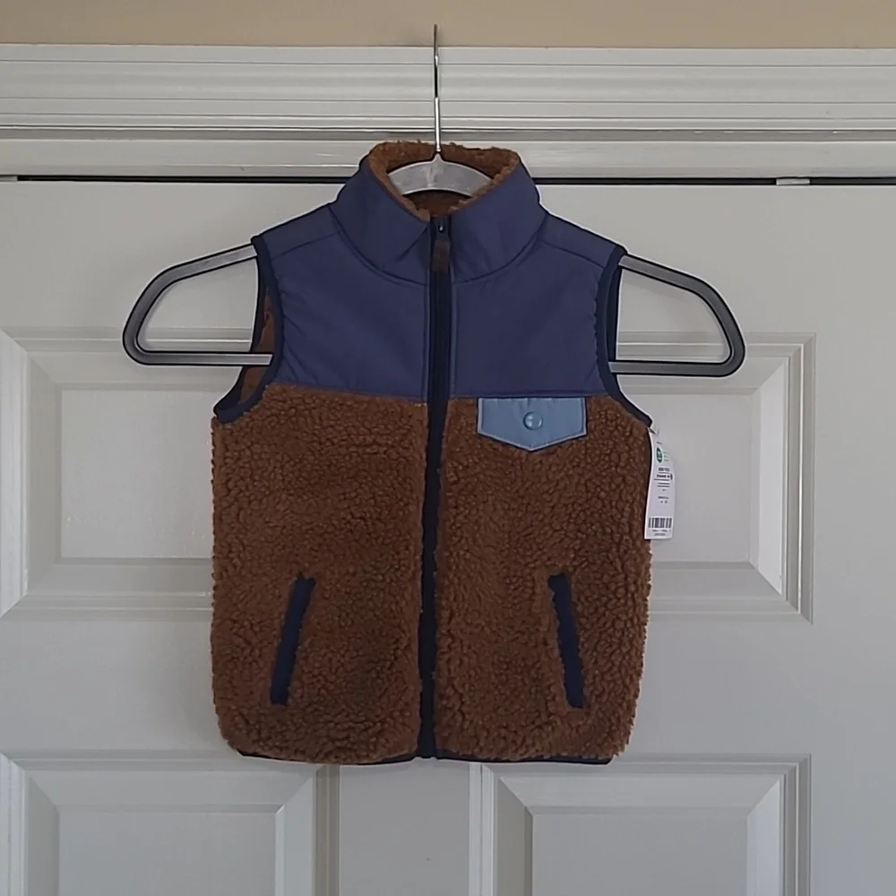 Carters Blue & Brown Soft-Shell & Faux-Sherpa Vest - Size 3T