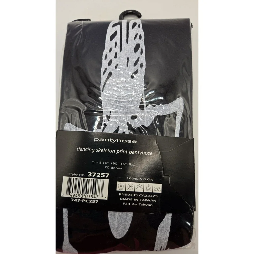 Music Legs Dancing Skeleton Print Pantyhose Black White Halloween Goth OS