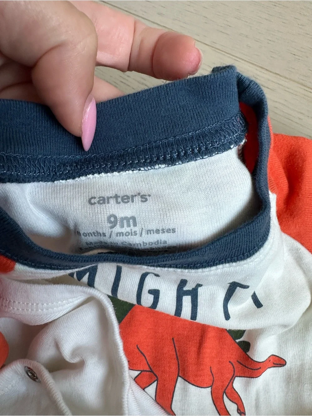 Carter's White and Orange Dino Graphic Bodysuit with Navy Trim
