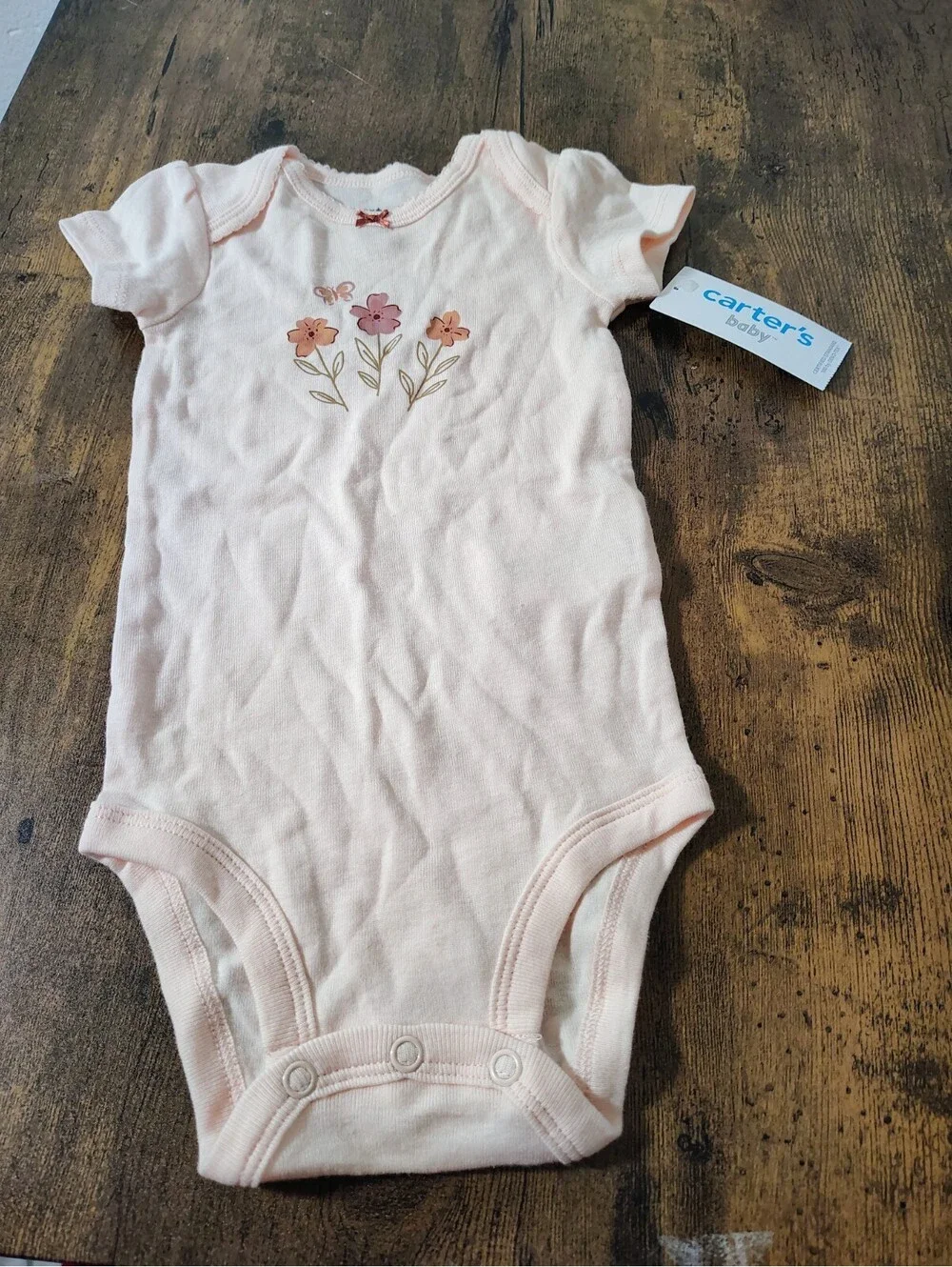 NWT Carter's Baby Girl Bodysuit 6 Months White Pink Orange Floral Snap One Piece