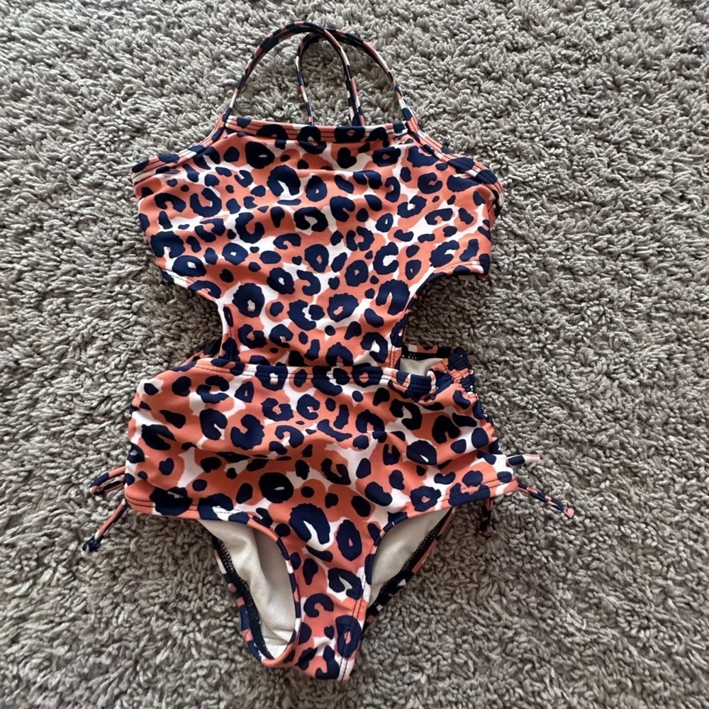Preloved Cat & Jack Pink and Black Leopard Kids One Piece Bathing Suit