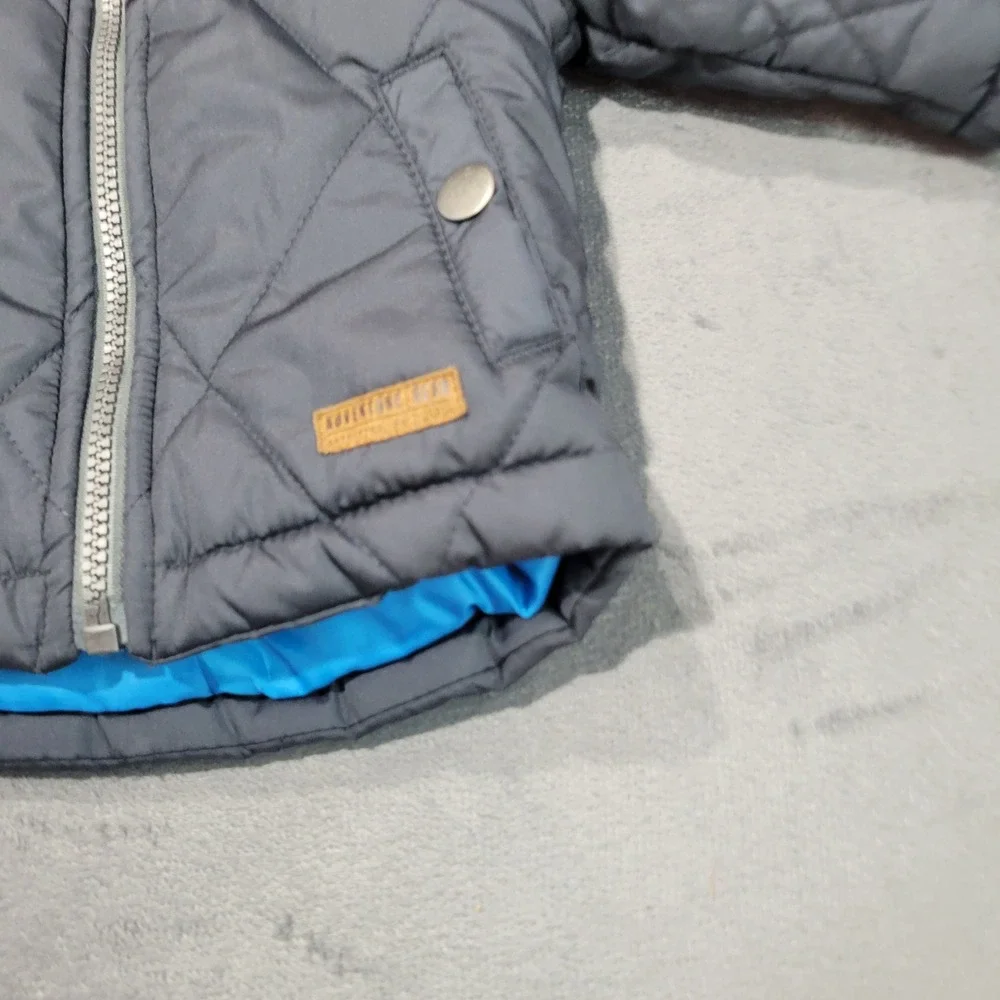Carters Puffer Jacket Baby Boys 12M Gray Blue Hooded Quilted Adventure Gear Coat