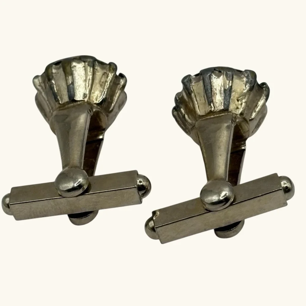 Vintage Cufflinks Large Faceted Crystal Prong Set Gold Tone Formal Suit‎ READ