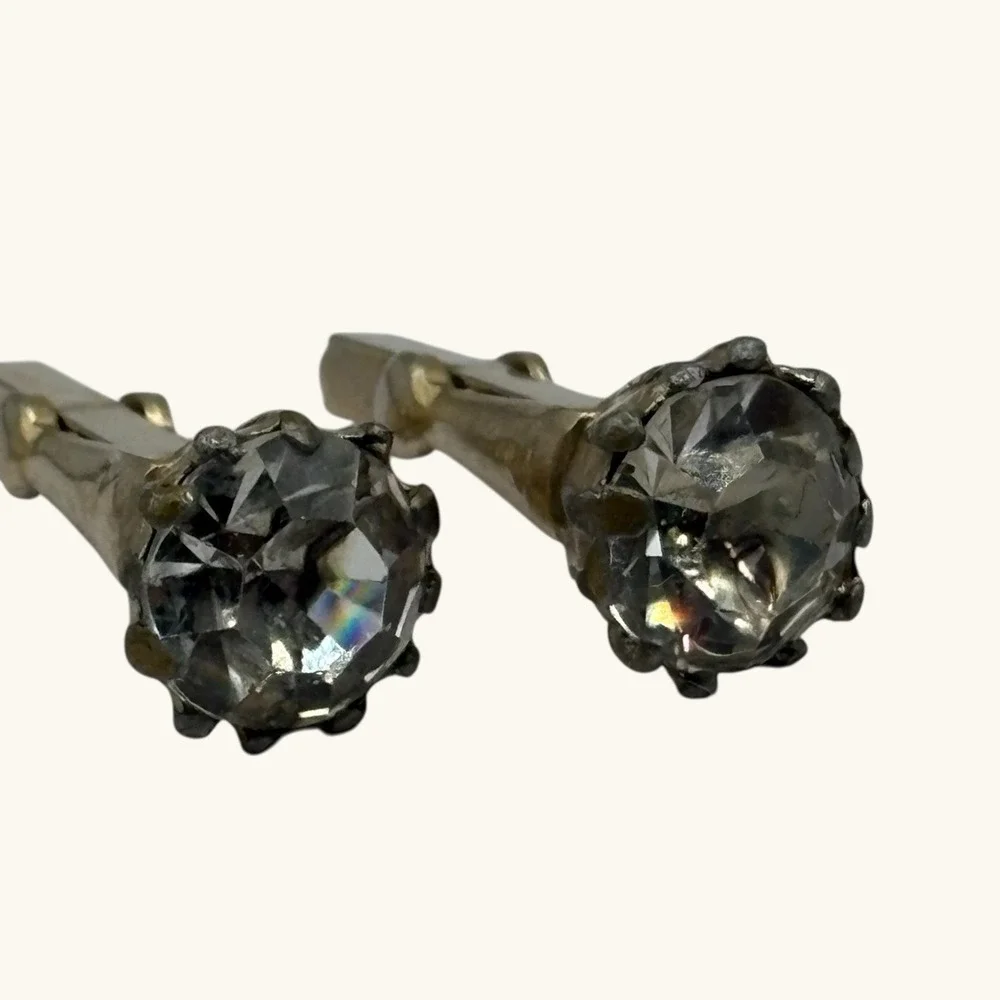 Vintage Cufflinks Large Faceted Crystal Prong Set Gold Tone Formal Suit‎ READ