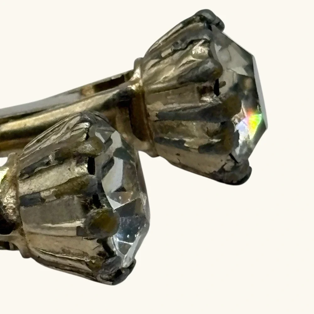 Vintage Cufflinks Large Faceted Crystal Prong Set Gold Tone Formal Suit‎ READ