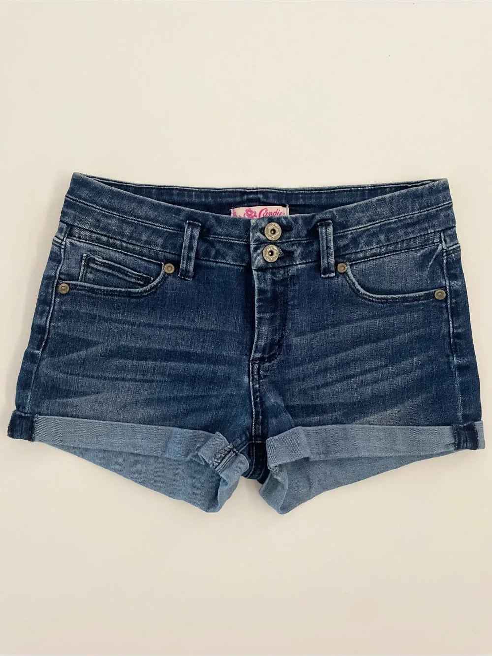 Candie's Dark Wash Low Rise Cuffed Jean Shorts Size 5