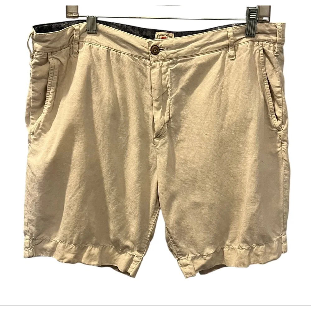 Faherty Linen Blend Khaki Chino Shorts Men's Size 35 Flat Front Zip Fly Pockets
