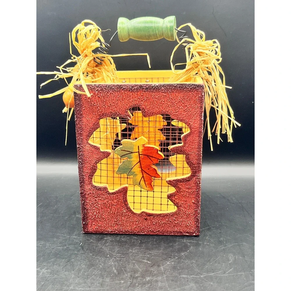 Fall Autumn Leaf Tabletop Basket Bucket Table‎ Decor Home Accent 5.75