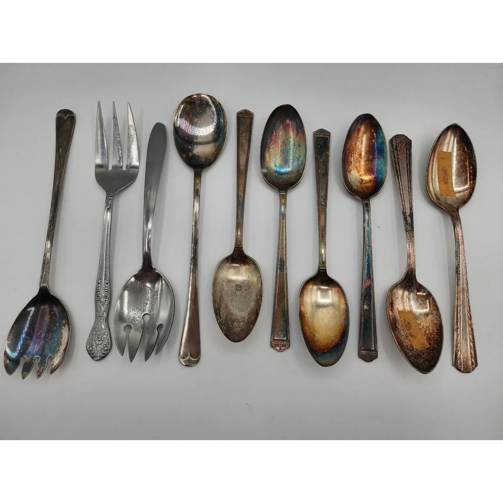 Vintage Silver Plate Flatware Lot Spoons Cold Meat Fork Serving Pieces Tarnish