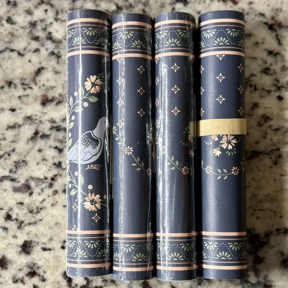 Vintage Style Blue Pink Bird Floral Wall Paper Border Set Of 4 New 20 Yards