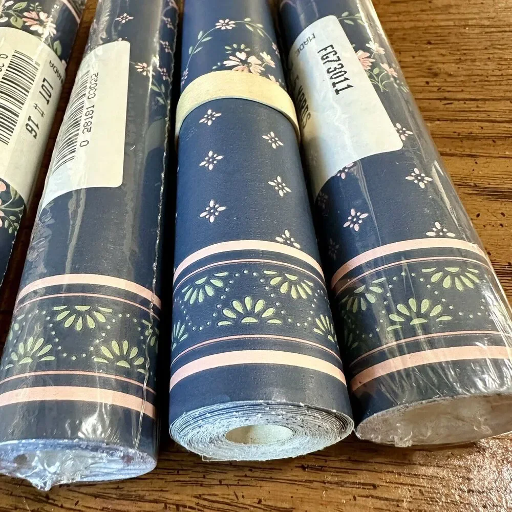 Vintage Style Blue Pink Bird Floral Wall Paper Border Set Of 4 New 20 Yards