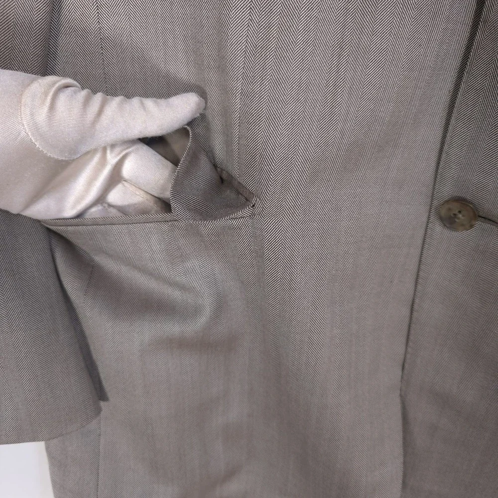 ERMENEGILDO ZEGNA Trofeo Silk Herringbone Blazer Beige Men 42L SWITZERLAND‎