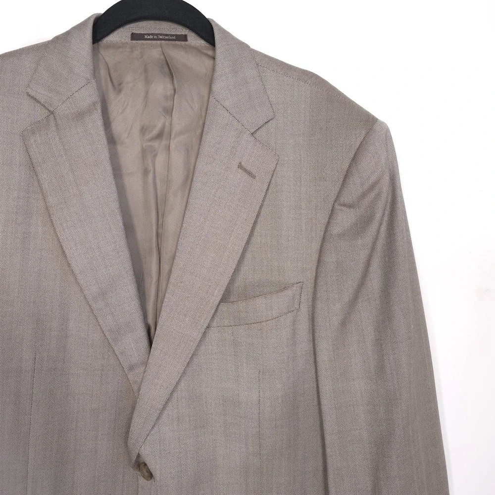 ERMENEGILDO ZEGNA Trofeo Silk Herringbone Blazer Beige Men 42L SWITZERLAND‎