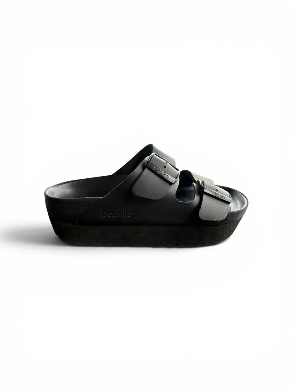 Birkenstock Papillio Arizona Flex Leather Platform Sandals • Black • Size 38