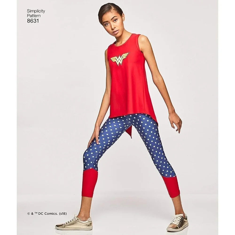 Simplicity Sewing Pattern 8631 0948 Wonder Woman Knit Sports Bra Top‎ Leggings
