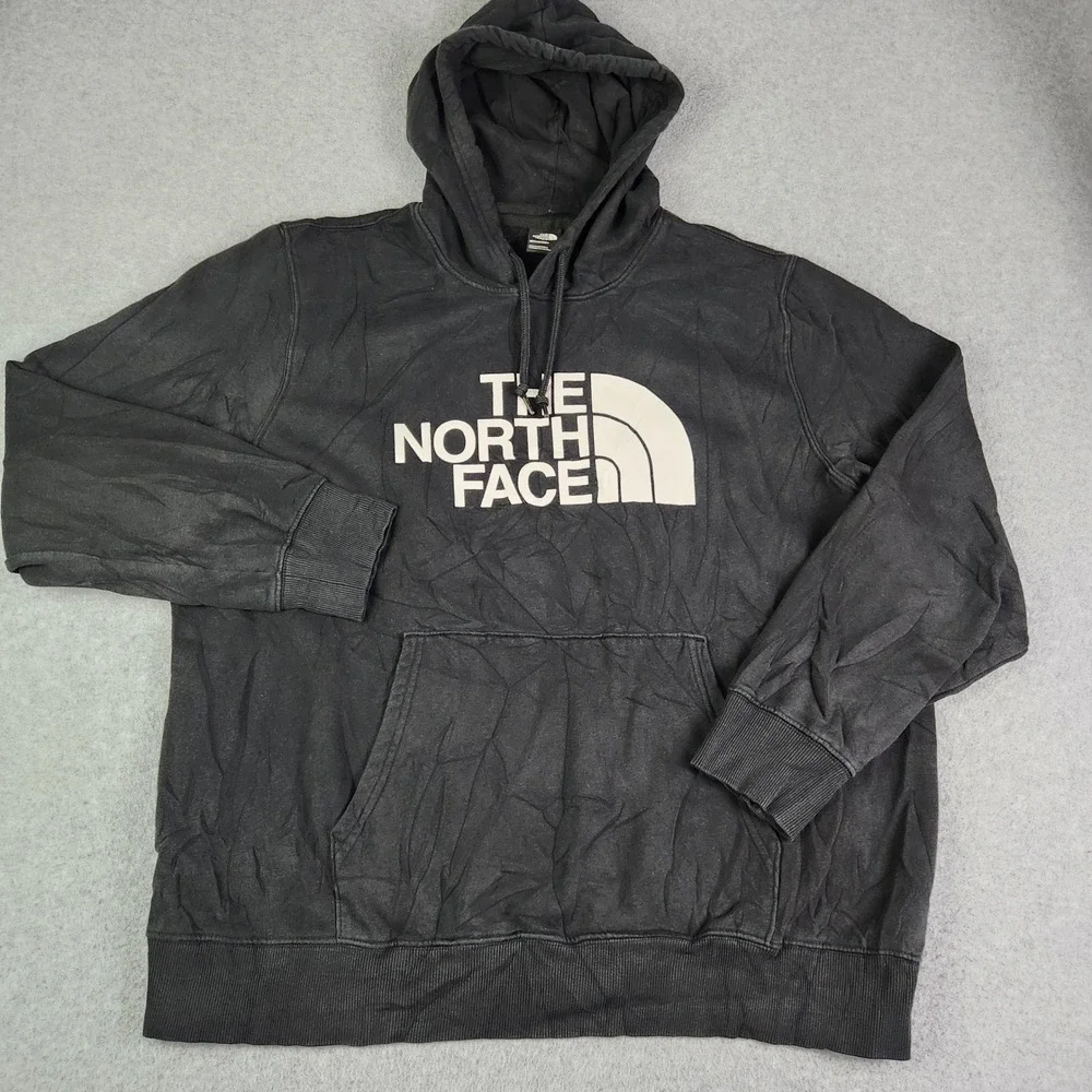 The North Face Hoodie Mens XXL Black Half Dome Logo Pullover Fleece Sweatshirt‎