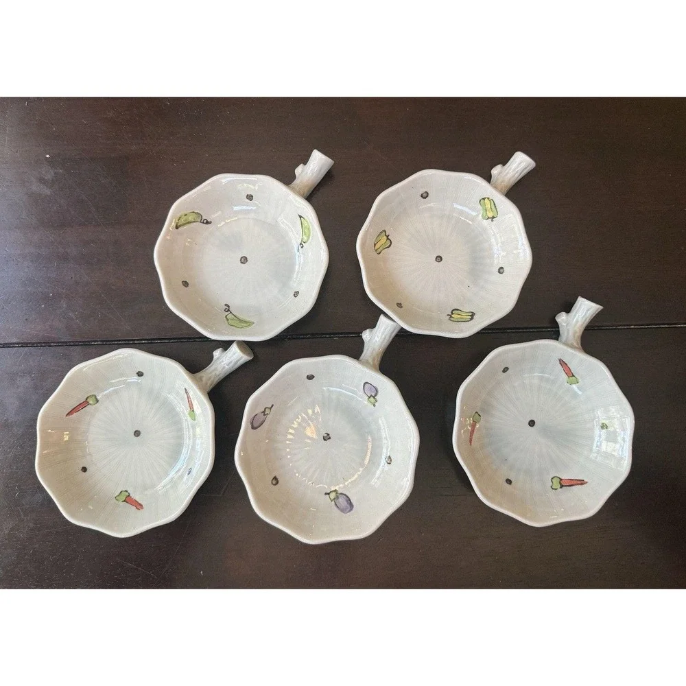 Japanese Sushi Chopstick Rests Wasabi Bowls Set of 5 Hand Painted Vegetables, 4