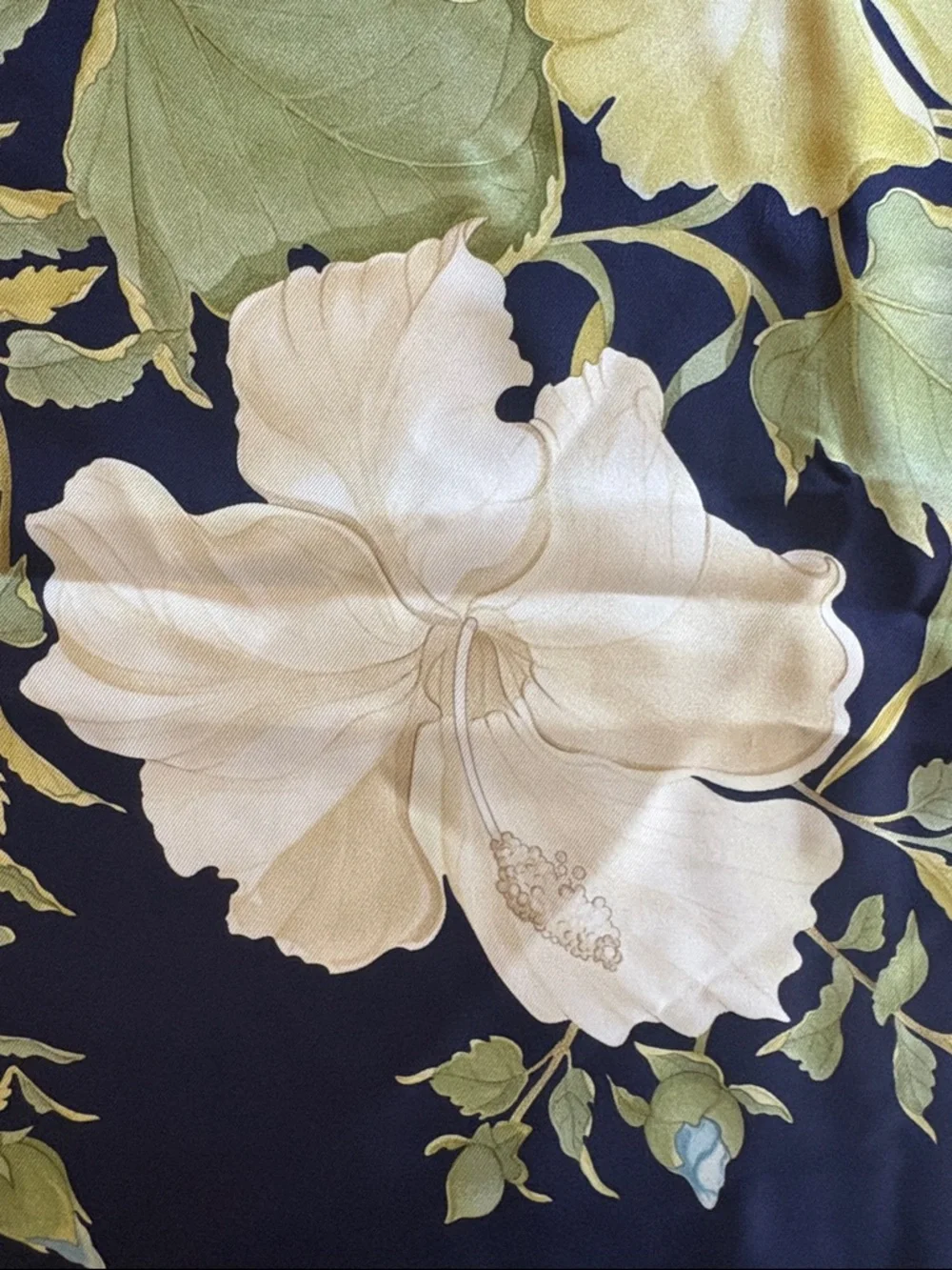 Salvatore Ferragamo Floral Silk Scarf in Navy with Pastel Blooms