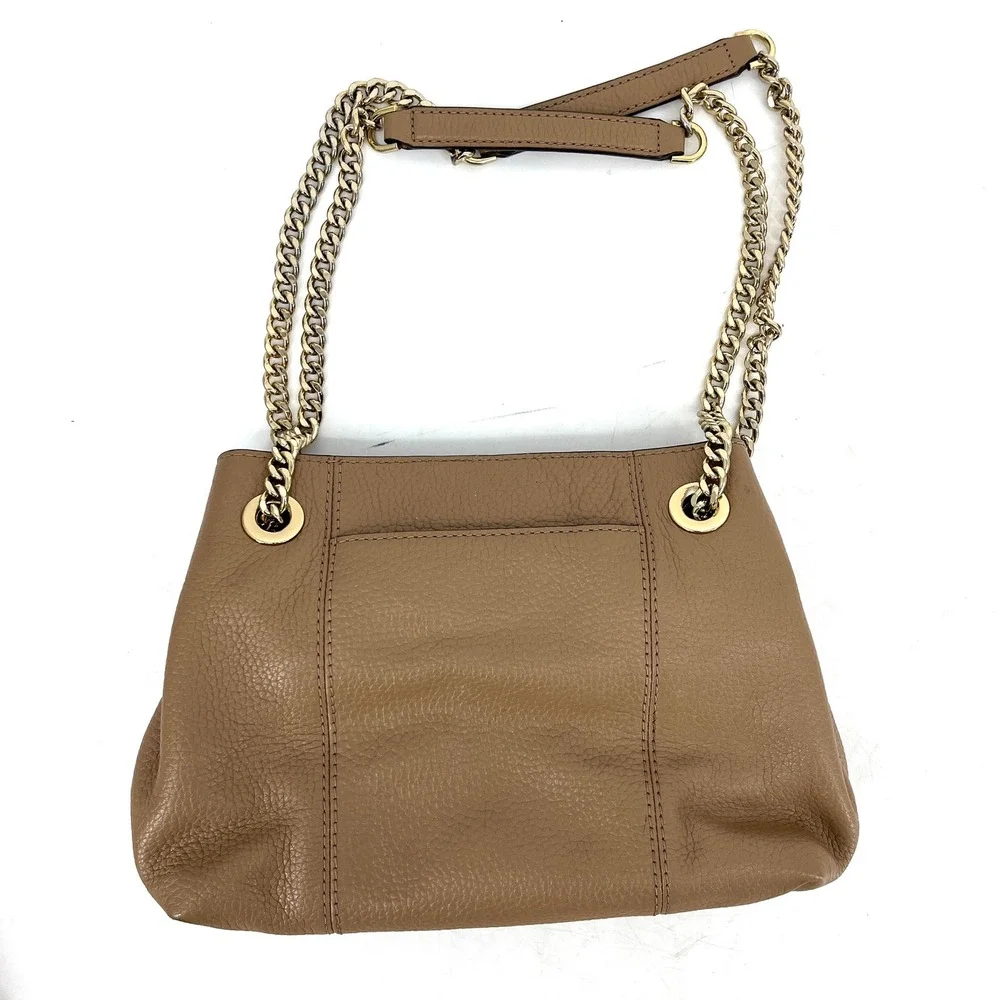 Michael Kors Jet Set Leather Chain‎ Strap Shoulder Bag Taupe Gold Hardware