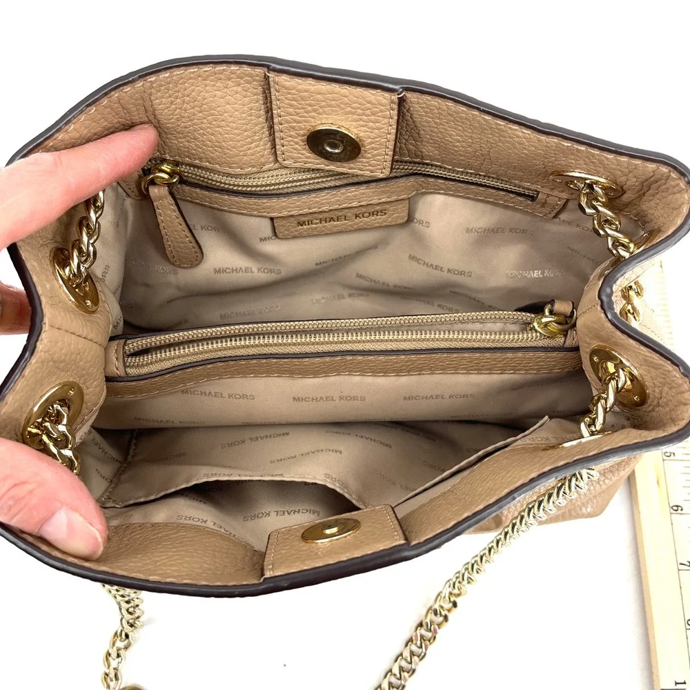 Michael Kors Jet Set Leather Chain‎ Strap Shoulder Bag Taupe Gold Hardware
