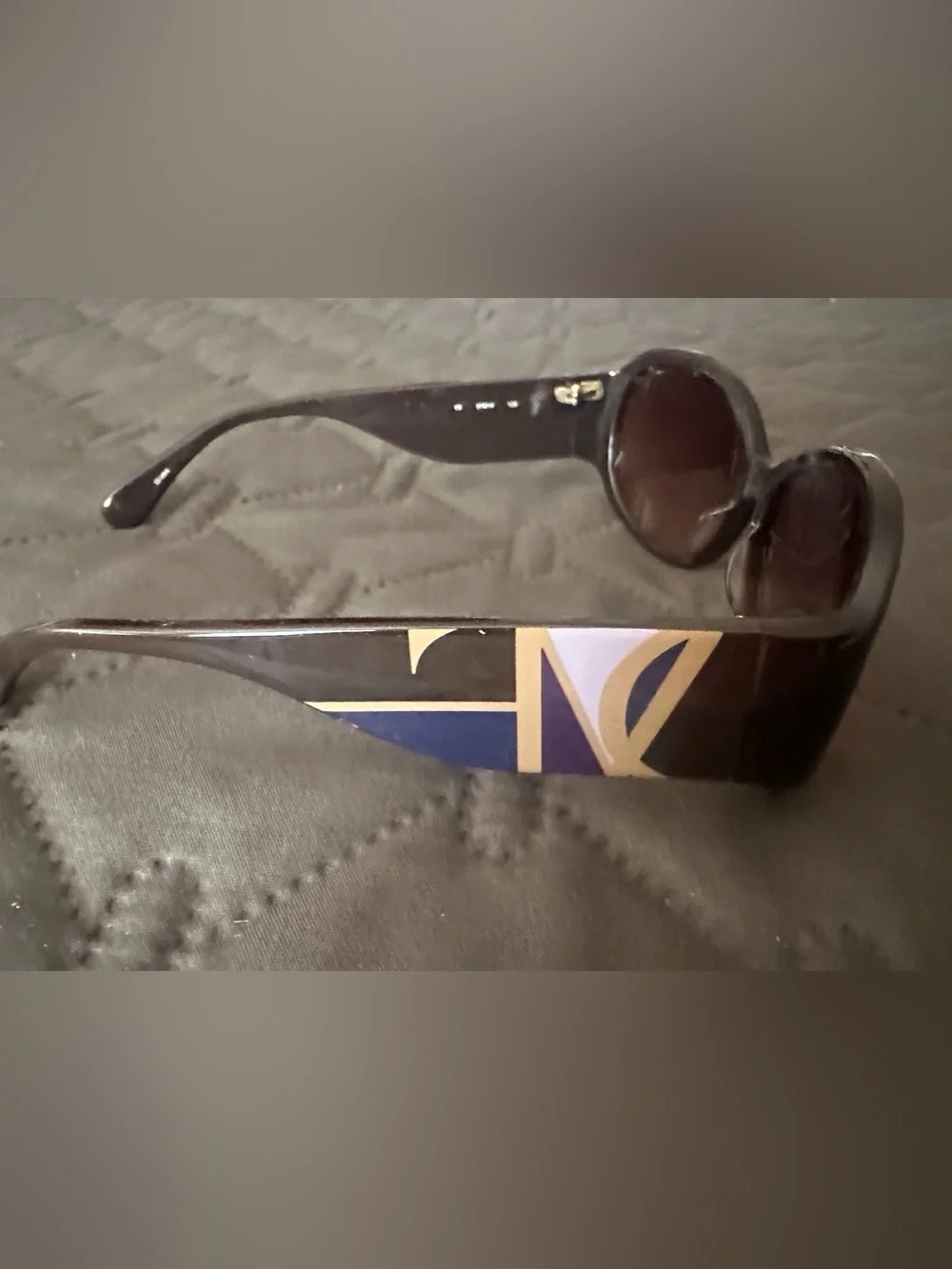 Diane Von Furstenberg (never worn) Brown Sunglasses with Gold and Blue Accent