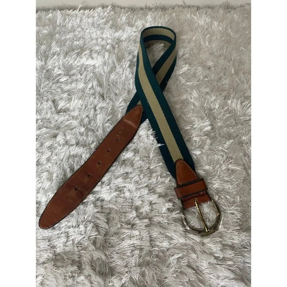 Green Tan Twill Leather Belt 1.75