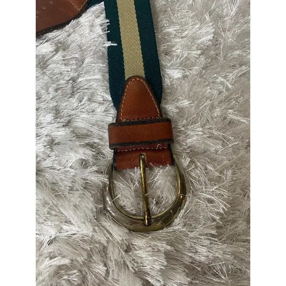 Green Tan Twill Leather Belt 1.75
