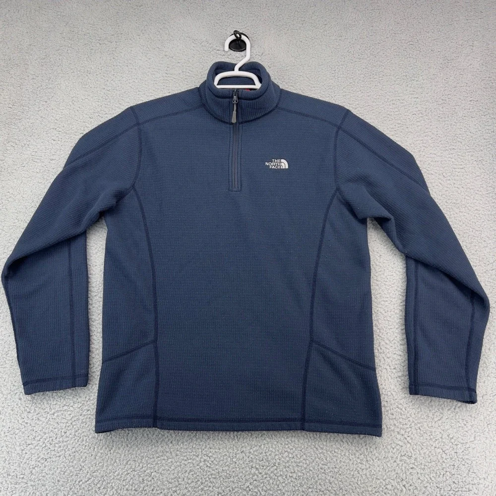 The North Face Mens Navy Blue Waffle Knit Quarter Zip Fleece Size Medium