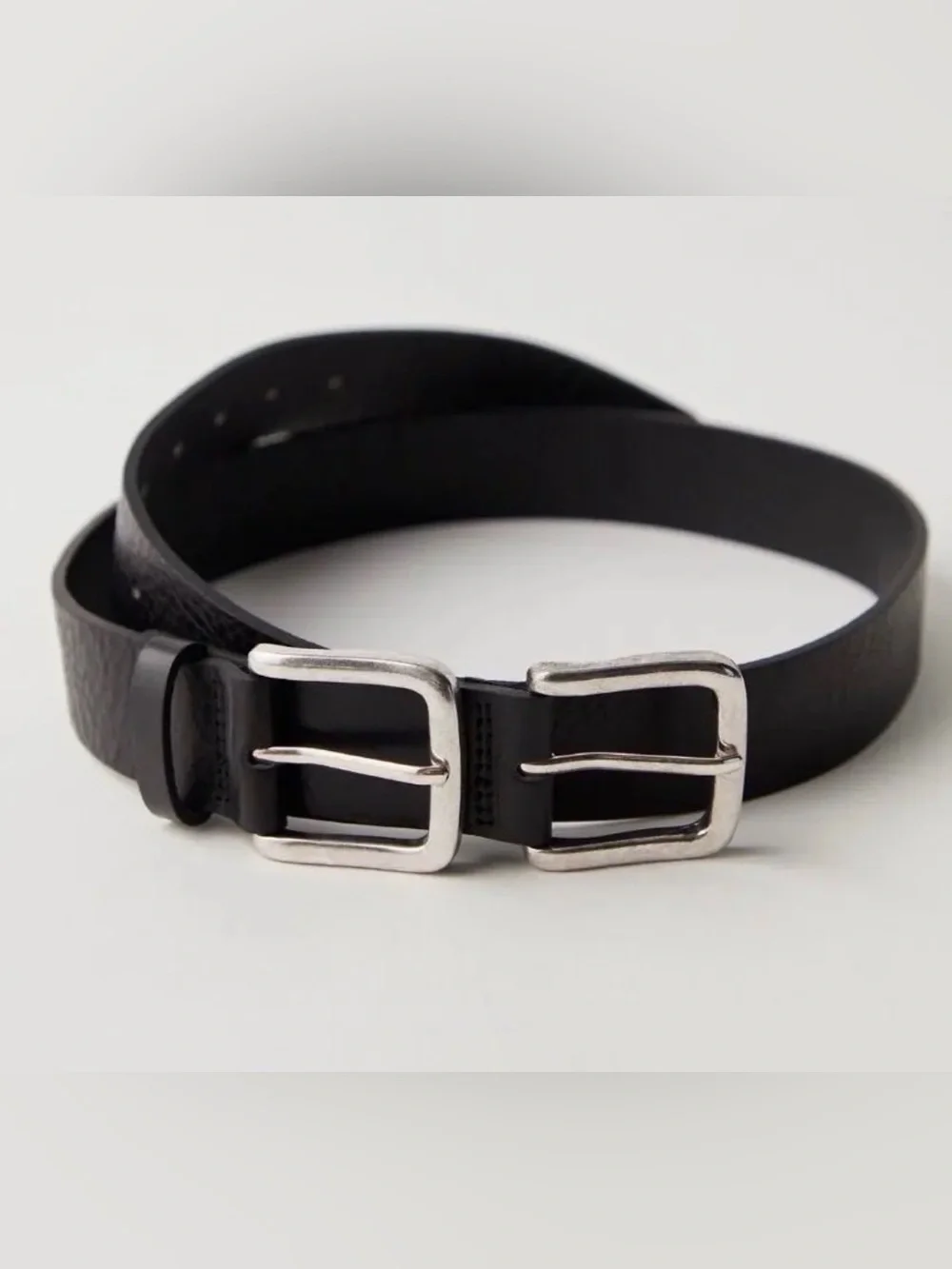 Free People Sabo Double Buckle Leather Belt in Black Size S/M NWT