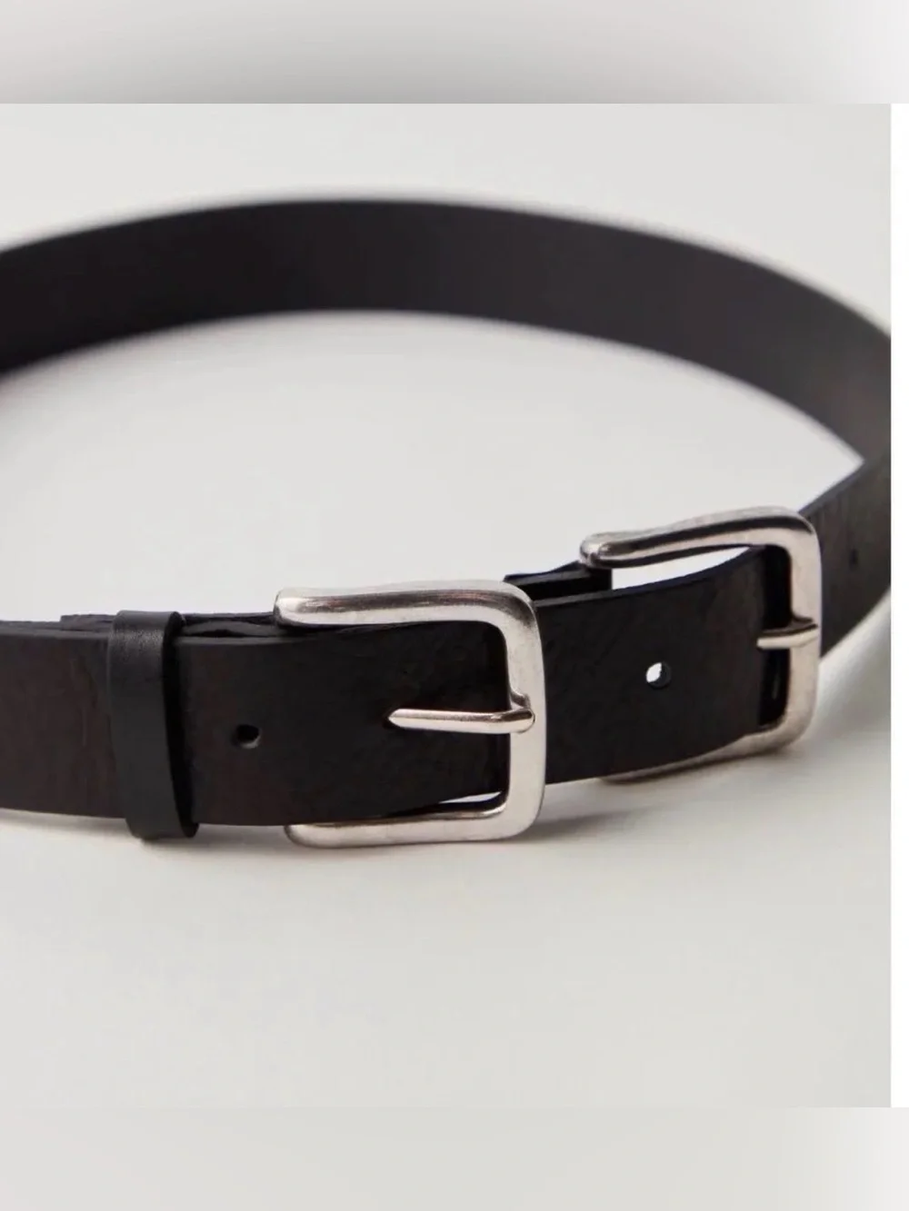 Free People Sabo Double Buckle Leather Belt in Black Size S/M NWT