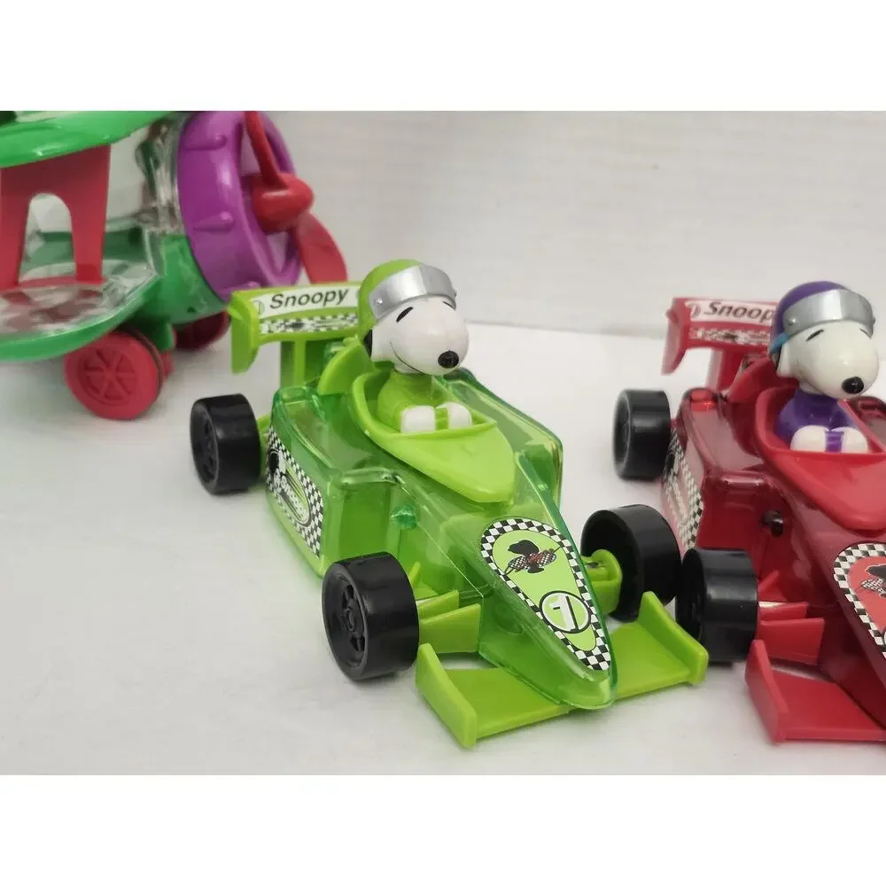 Vintage Peanuts Snoopy Vehicle Toy Lot of 5 - Race Cars, Airplane, Motorcycle