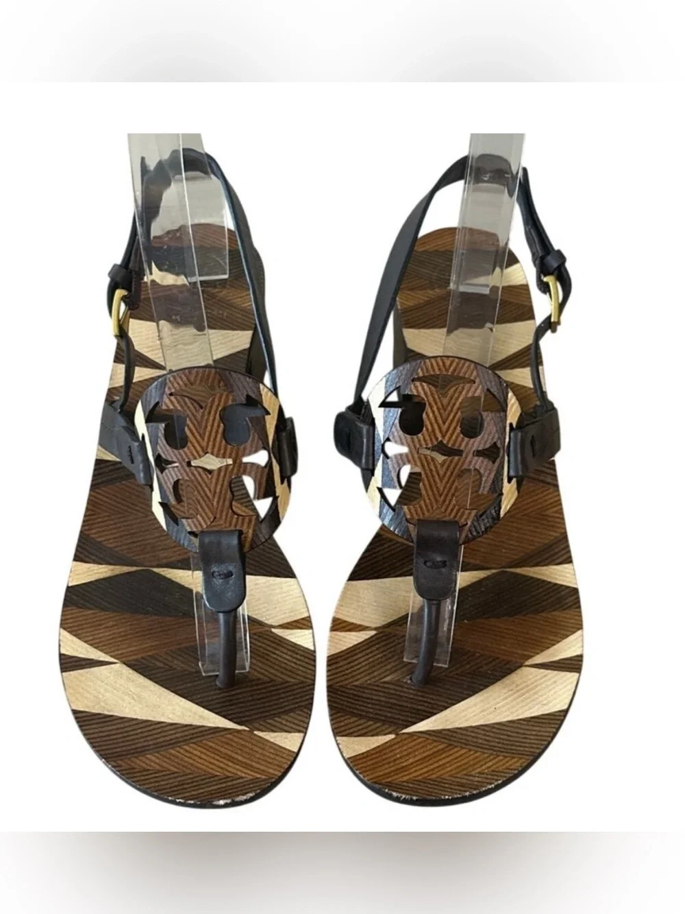 Tory Burch Miller Block Heel Sandals Geometric‎ Print 7.5