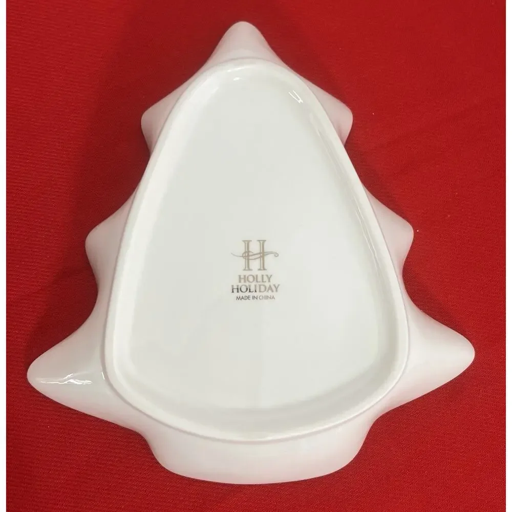 Home for the Holidays  Tree Candy Dish Ivory w/ Gold‎  Christmas Tree Shape 2003