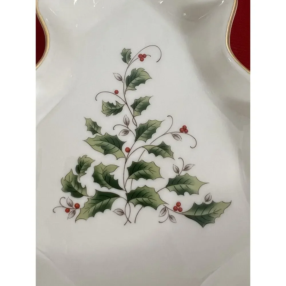 Home for the Holidays  Tree Candy Dish Ivory w/ Gold‎  Christmas Tree Shape 2003