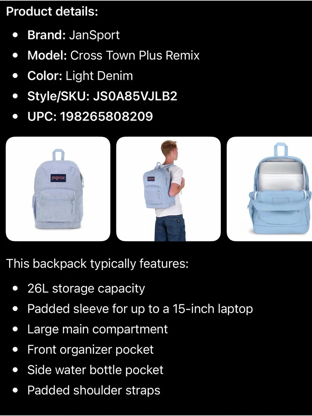 Jansport spacious backpack