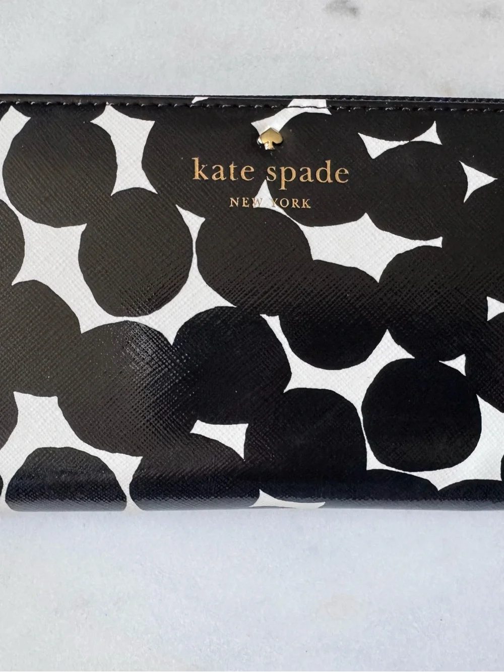 NWT - Kate Spade Staci Picture Splodge Dot Zip Around Continental Wallet Blk/wht