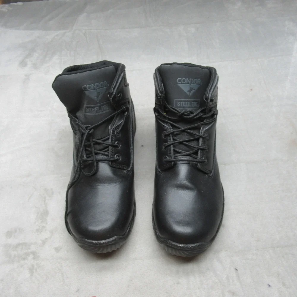 Condor Men 12 Work Boots Black Leather Steel Toe Lace Up Rain Slip Resistant NEW